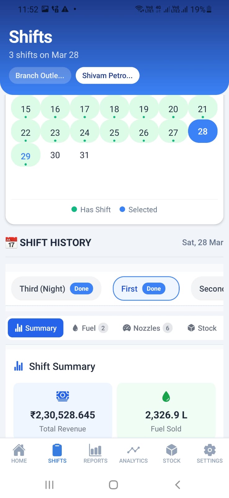 shift management petrol pump app